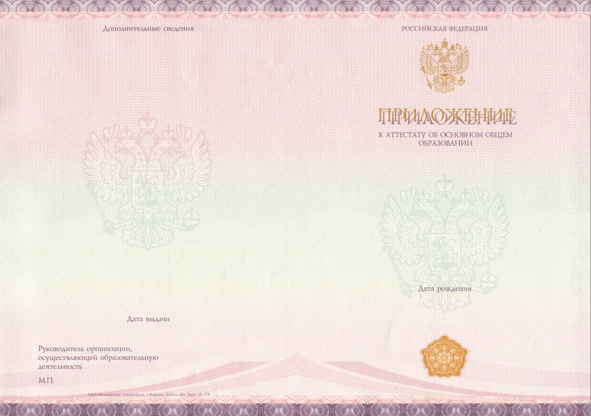 Аттестат за 9 класс 2014-2020 года