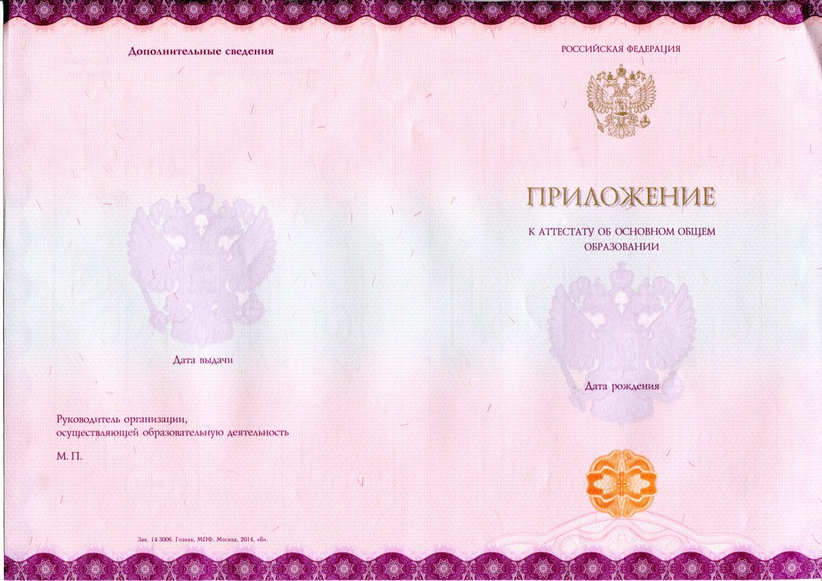 Аттестат за 9 класс 2014-2020 года