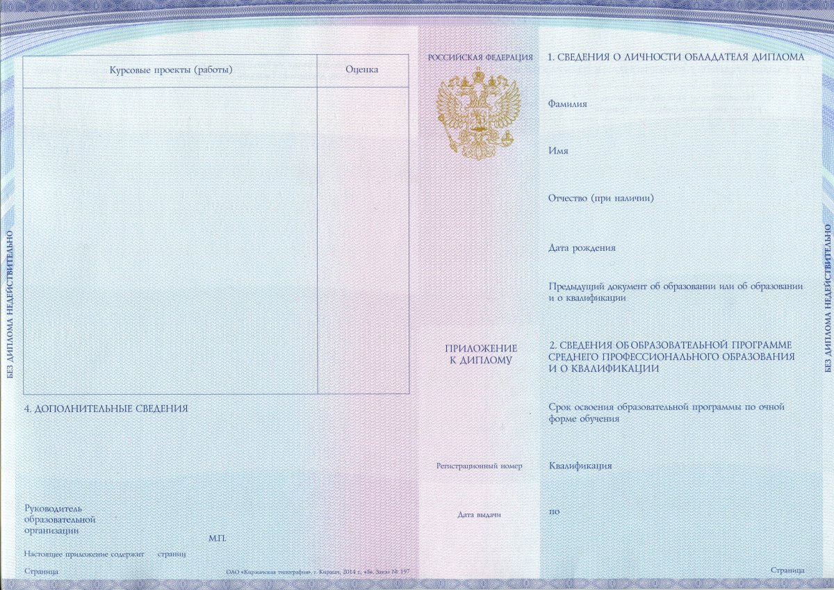 Диплом техникума 2014-2022 года