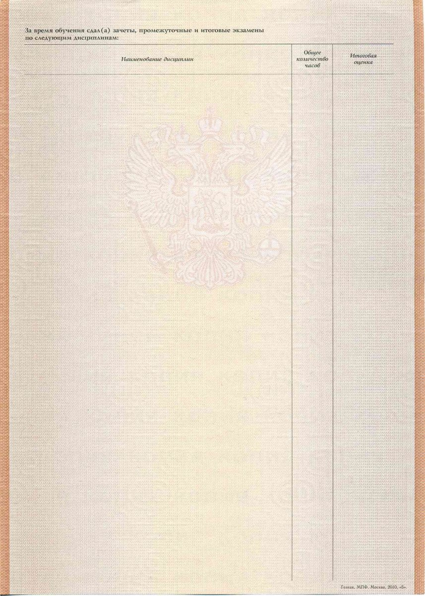 Академическая справка (ВПО, СПО) с 1998 по настоящее время