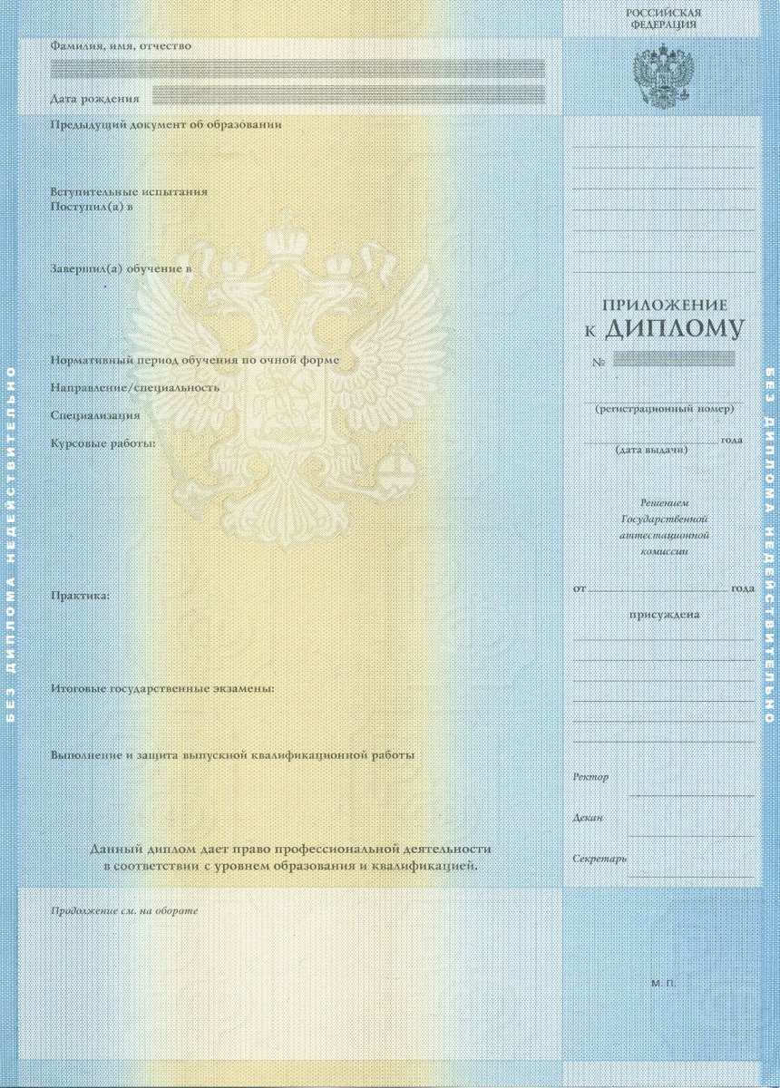 Диплом ВУЗа 2011 по 2013 года