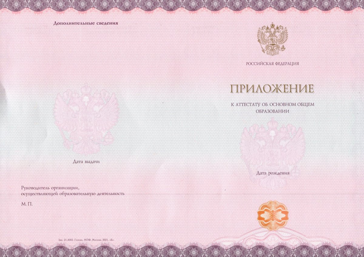 Аттестат нового образца за 9 класс с 2021 года QR код с отличием